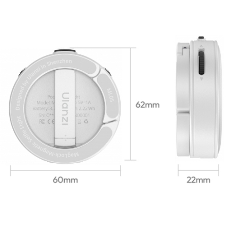 Ulanzi ML05 (biała) - magnetyczna lampa LED do smartfona z lusterkiem - wymiary